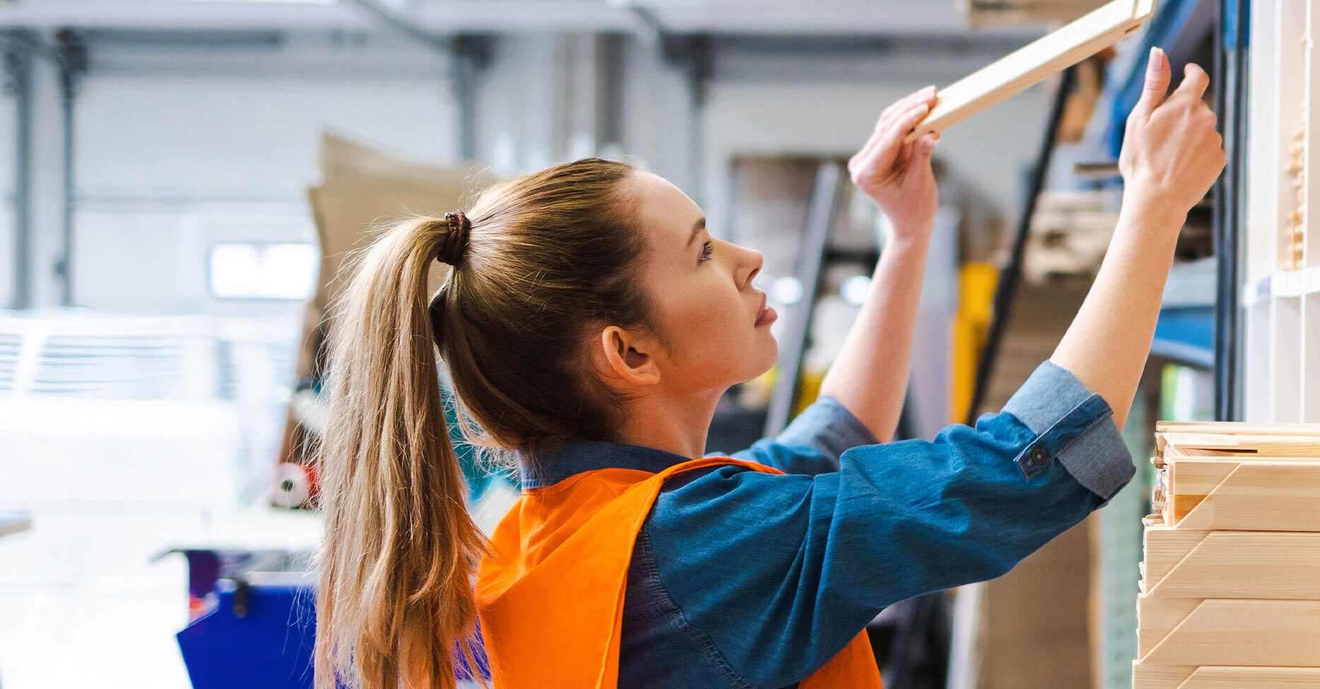 Industries woman stocking shelves